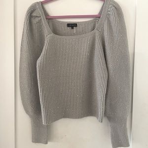 1.STATE Silver Gray Ribbed Square Neck Sparkle Sweater